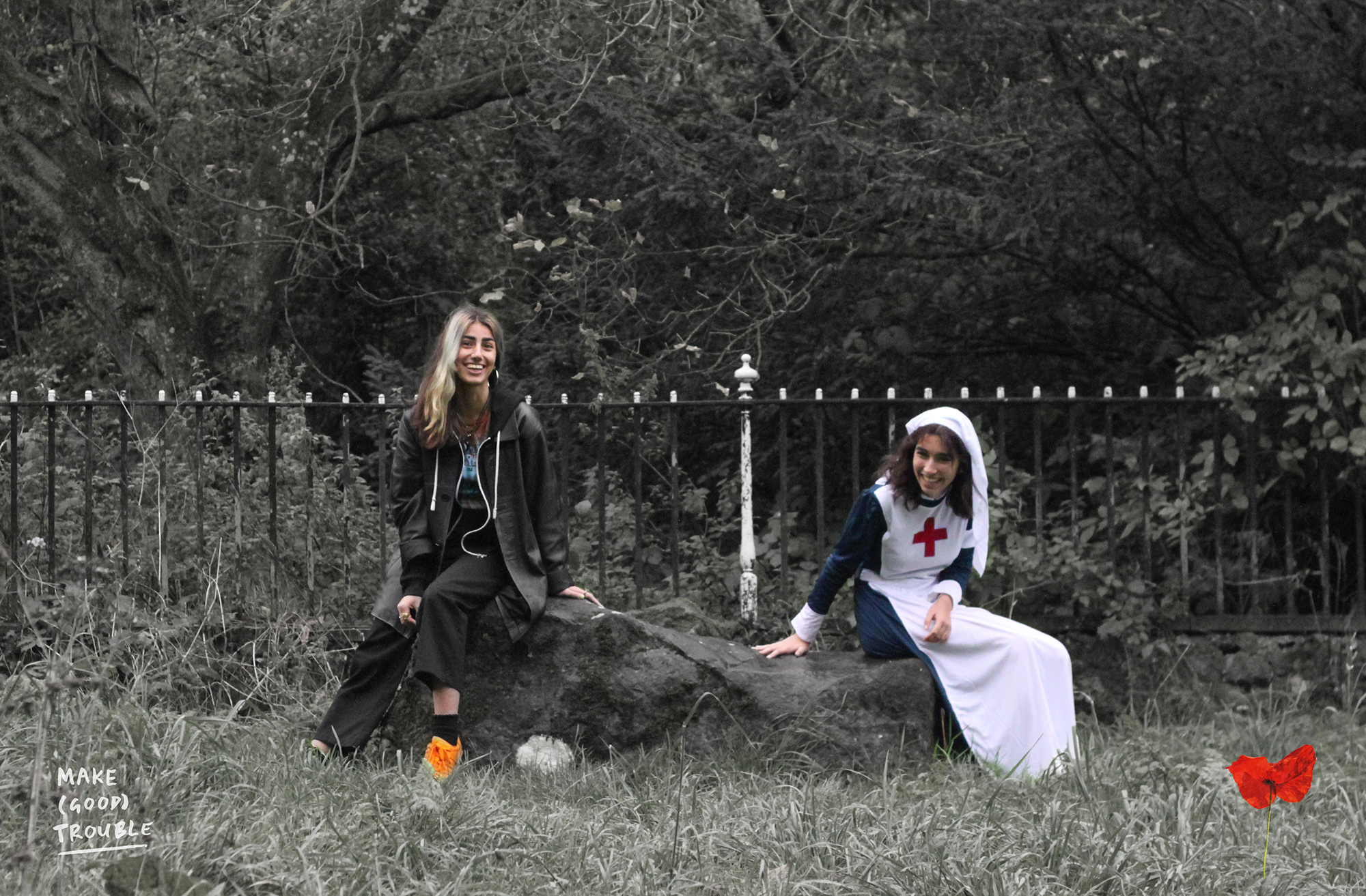 Teens in modern and WW1 dress